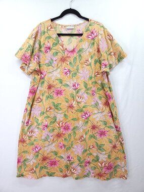 Anna Maxwell Petite Womens 1X Floral V-Neck Short Sleeve House Dress Muumuu